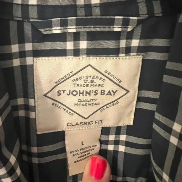 St John’s Bay Mens Large Blue White Button Up Shirt - Picture 2 of 5